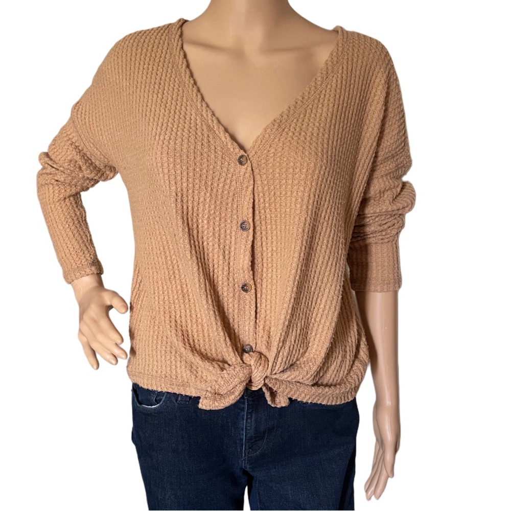 American Eagle Tie Front Camel button up sweatshirt